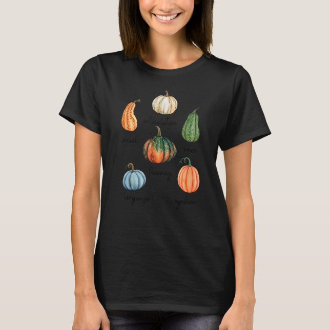 Speech Therapy Pathologist Pumpkin SLP Fall Thanks T-Shirt (Front)