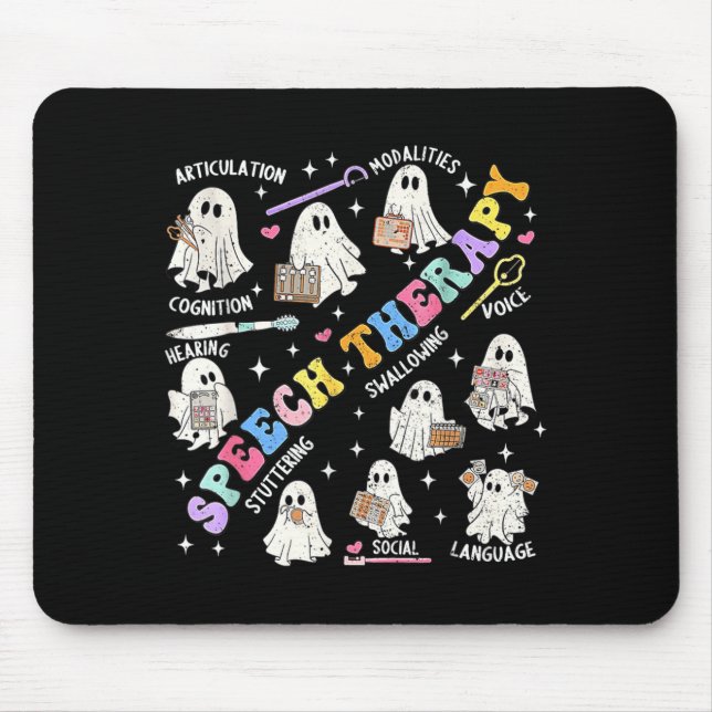 Speech Therapy Retro Groovy Funny Halloween Ghost Mouse Pad (Front)