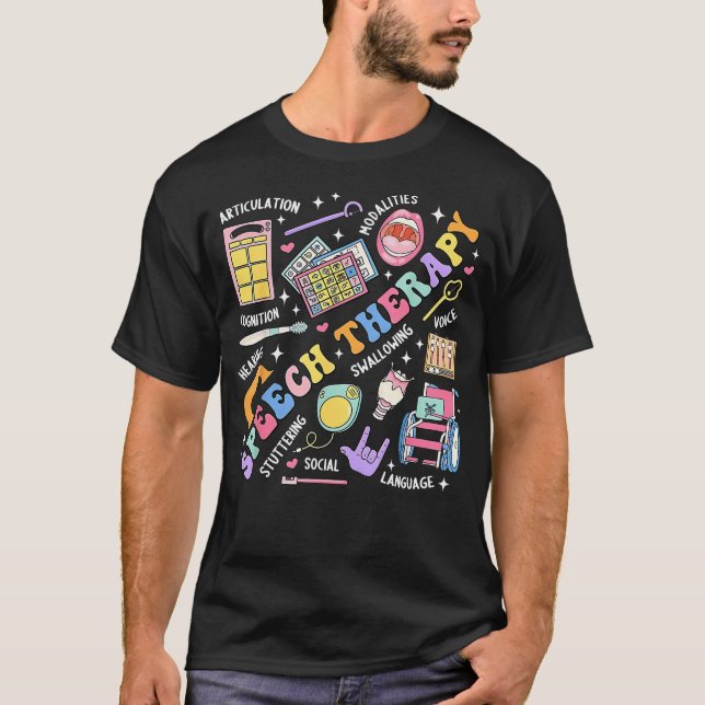Speech Therapy Retro Groovy Language Pathologist T-Shirt (Front)
