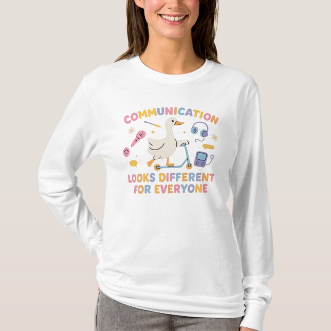 Speech Therapy SLP Silly Goose Communication Looks T-Shirt (Front)