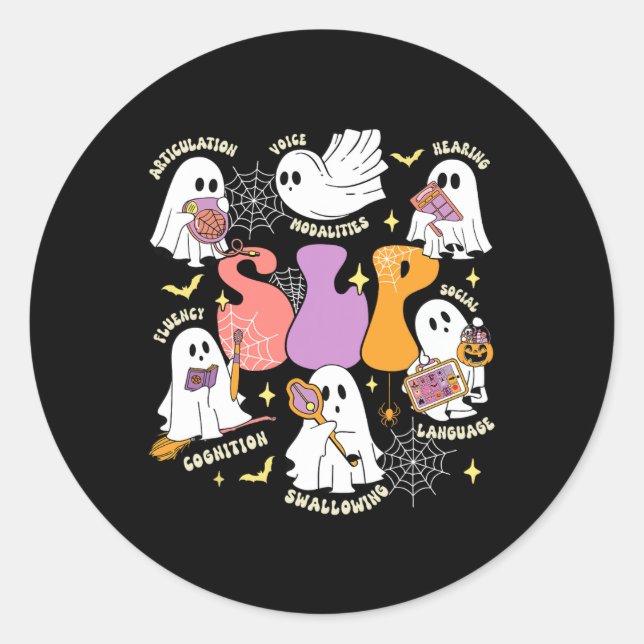 Speech Therapy Spooky Slp Halloween Cute Ghost  Classic Round Sticker (Front)