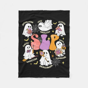 Speech Therapy Spooky Slp Halloween Cute Ghost  Fleece Blanket