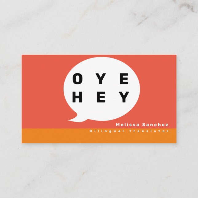 Speech Translator Bilingual Language Teacher Business Card (Front)