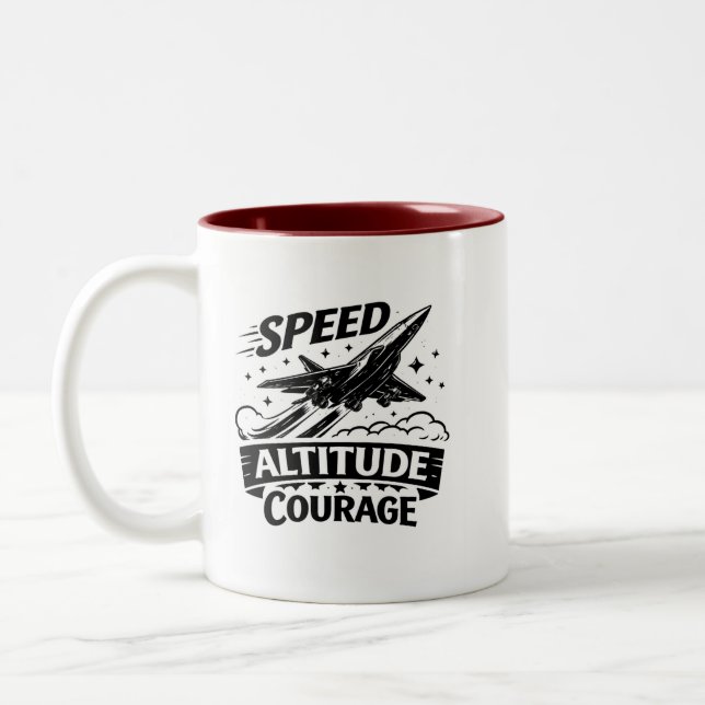 Speed Altitude Courage Aviation Jet Design Two-Tone Coffee Mug (Left)