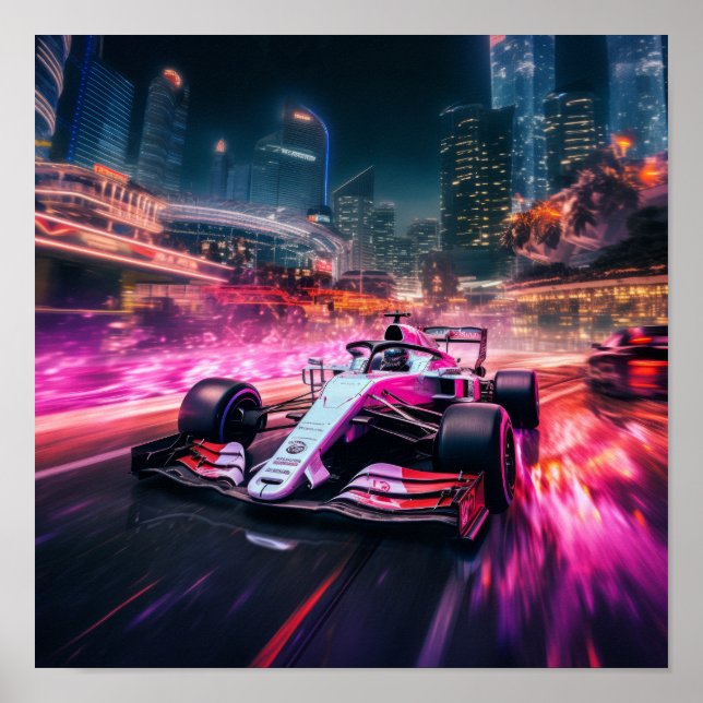 Speed and Action: Red F1 Car Racing Through Curves Poster (Front)