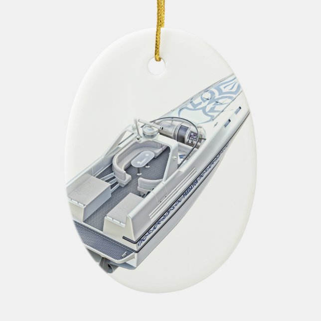 Speed Boat from Above Ceramic Tree Decoration (Front)