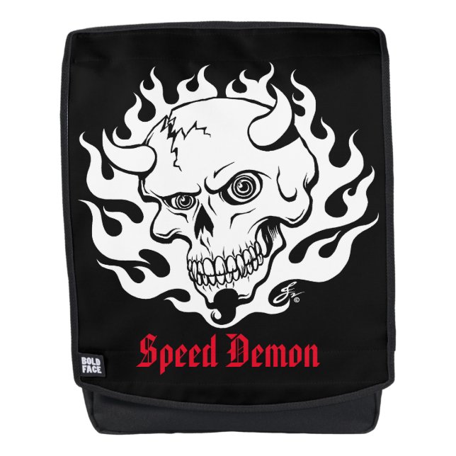 Speed Demon Skull in Flames Backpack (Front)