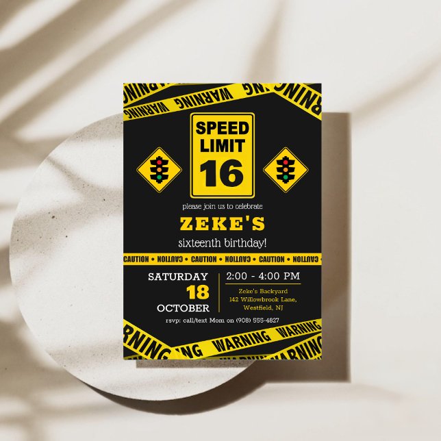 Speed Limit 16th Birthday Invitation (Speed Limit 16th Birthday Invitation)