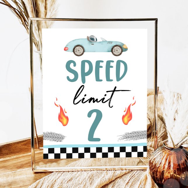 Speed Limit 2 Blue Race Car Two Fast Boy Birthday  Poster (Creator Uploaded)