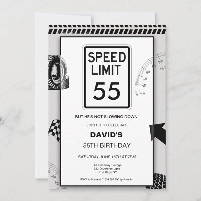 Speed Limit 55 Mans 55th Birthday Invitation (Front)