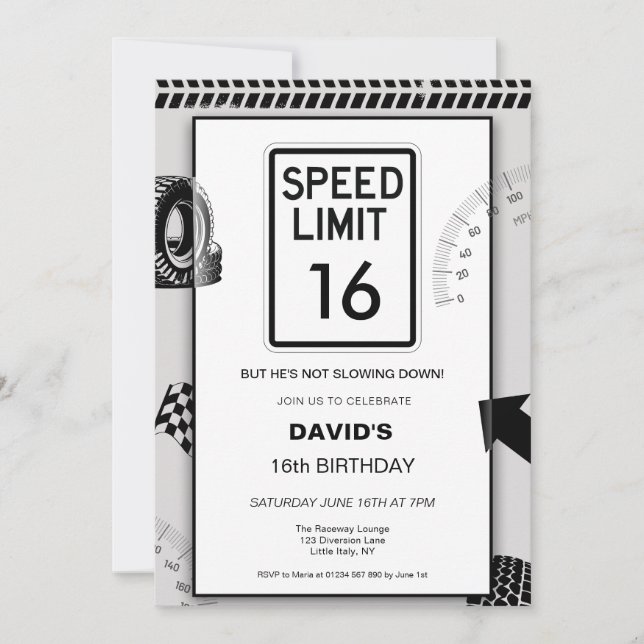 Speed Limit Boy's 16th Birthday  Invitation (Front)