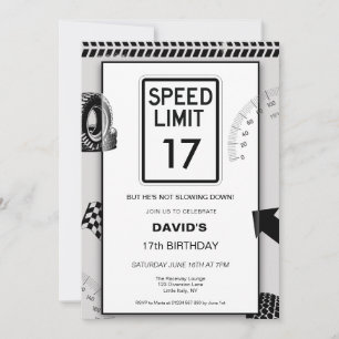 Speed Limit Boy's 17th Birthday Invitation