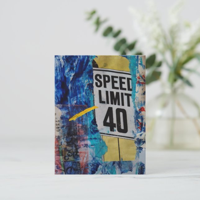 Speed Limit mixed media collage Postcard (Standing Front)