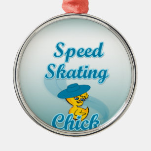 Speed Skating Chick #3 Metal Tree Decoration