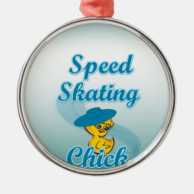 Speed Skating Chick #3 Metal Tree Decoration (Front)
