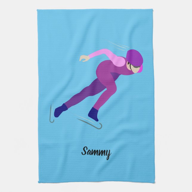 Speed Skating Tea Towel (Vertical)