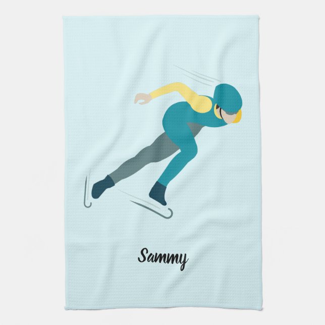 Speed Skating Tea Towel (Vertical)