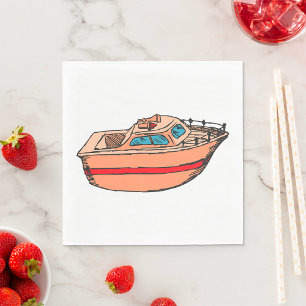 Speedboat Illustration Fun Nautical Boat Design Napkin