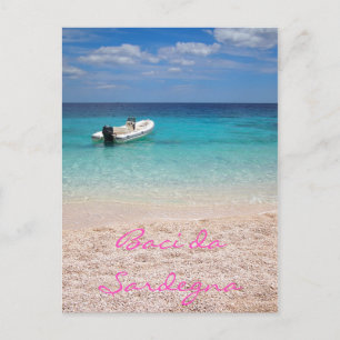 Speedboat in the blue sea in Sardinia postcard