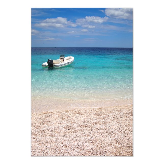 Speedboat in the blue sea photo print (Front)
