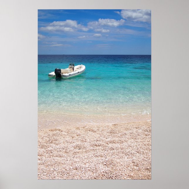 Speedboat in the blue sea poster (Front)