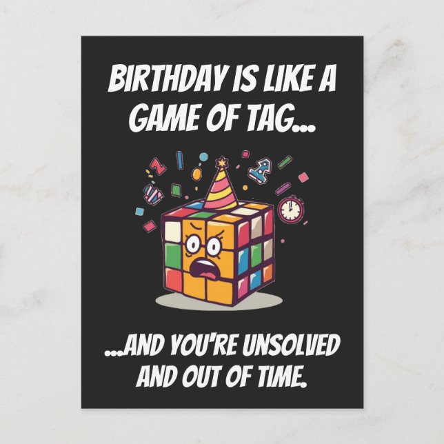 Speedcube Birthday Panic Funny Tag Joke Postcard (Front)