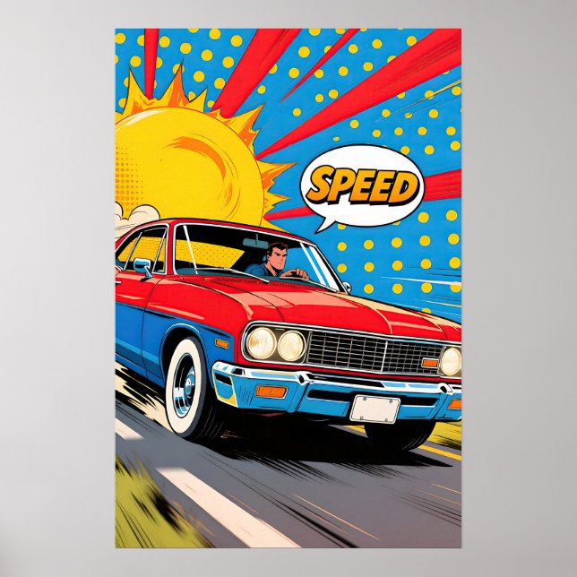 Speeding Car Pop Art Poster (Front)