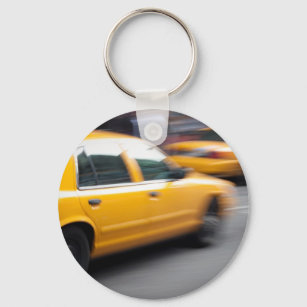 Speeding Yellow NY City Taxi Cab with Motion Blur Key Ring