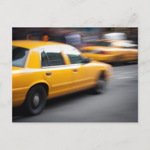Speeding Yellow NY City Taxi Cab with Motion Blur Postcard