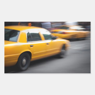 Speeding Yellow NY City Taxi Cab with Motion Blur Rectangular Sticker