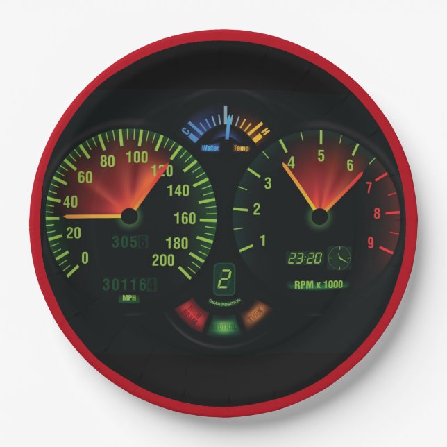 Speedometer Odometer Design Paper Party Plate (Front)
