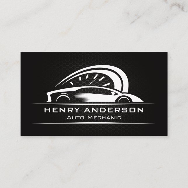 Speedometer Sports Car Logo | Carbon Fibre Pattern Business Card (Front)