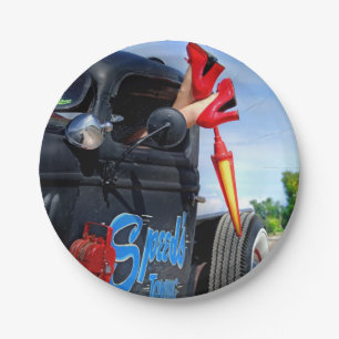 Speeds Towing Rat Rod Truck Rockabilly Betty Pinup Paper Plate