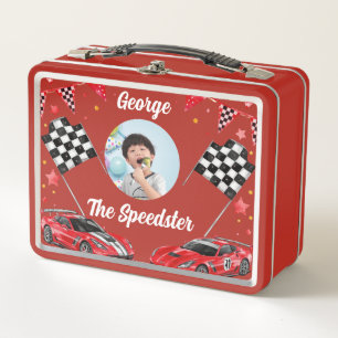 Speedster Red & Black Race Car Kids Photo School Metal Lunch Box