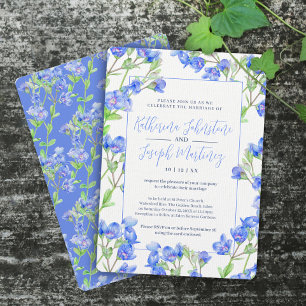 Speedwell blue watercolor botanical flower wedding invitation