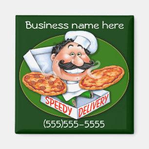 Speedy delivery pizza chef magnet
