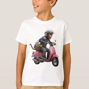 Speedy Monkey Messenger Racing Through Busy City T-Shirt