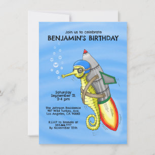 Speedy Rocket Seahorse Birthday Invitation
