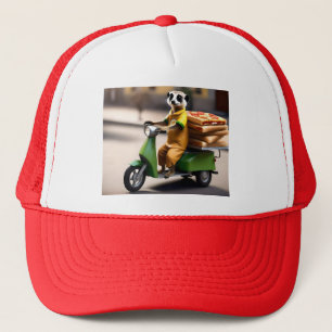 Speedy Service: Meerkat Delivers Pizza in Tuk-tuk Trucker Hat