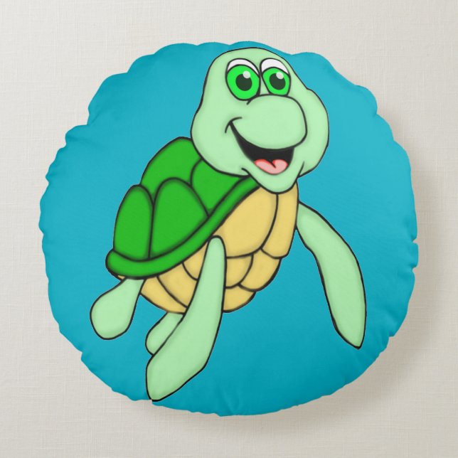 Speedy Turtle Round Throw Pillow (Front)