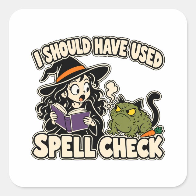 Spell Check Oops Witch Cartoon Square Sticker (Front)