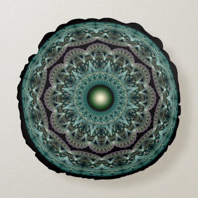 Spellbinding fractal glossy fancy ornament round cushion (Front)
