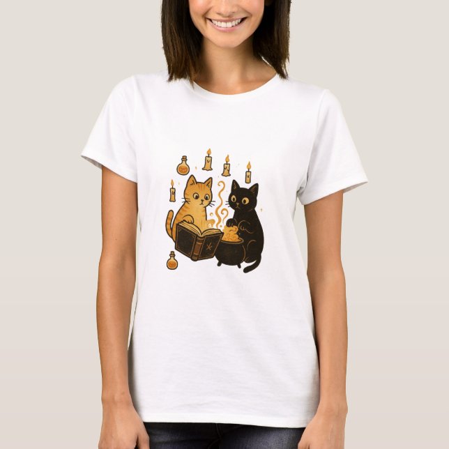Spellbook & Cauldron Cats T-Shirt (Front)