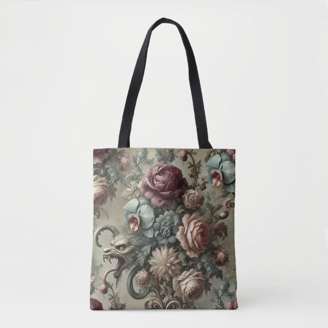 Spellhound – Baroque Gothic Floral Beast Tote Bag (Front)