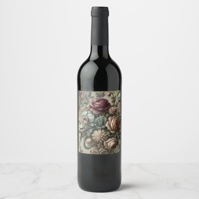 Spellhound – Gothic Floral Baroque Throw Pillow Wine Label (Front)