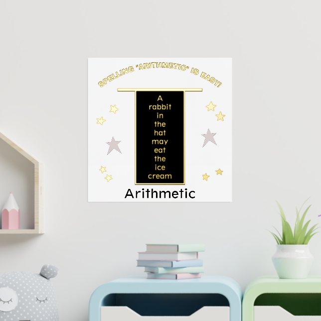 Spelling Arithmetic Rabbit in Hat Gold Stars Foil Prints (In Situ (Nursery))