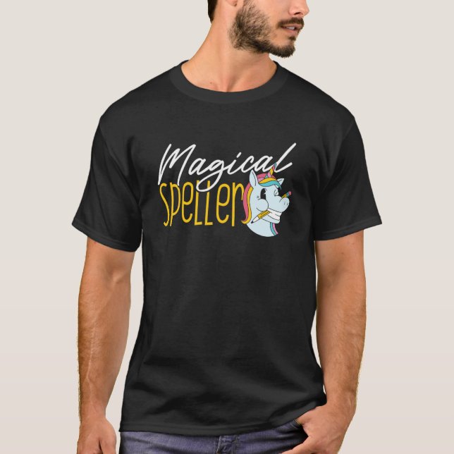 Spelling Bee Champion Girls School Unicorn Spellin T-Shirt (Front)