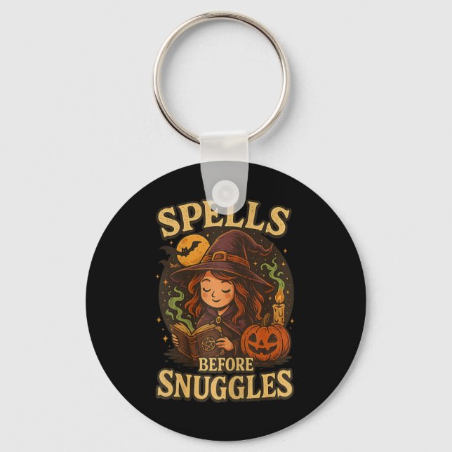Spells Before Snuggles Witch Halloween Reading Fal Key Ring (Front)