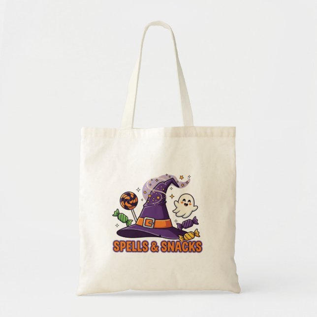 Spells & Snacks Witch Halloween Cute & Spooky Tote Bag (Front)