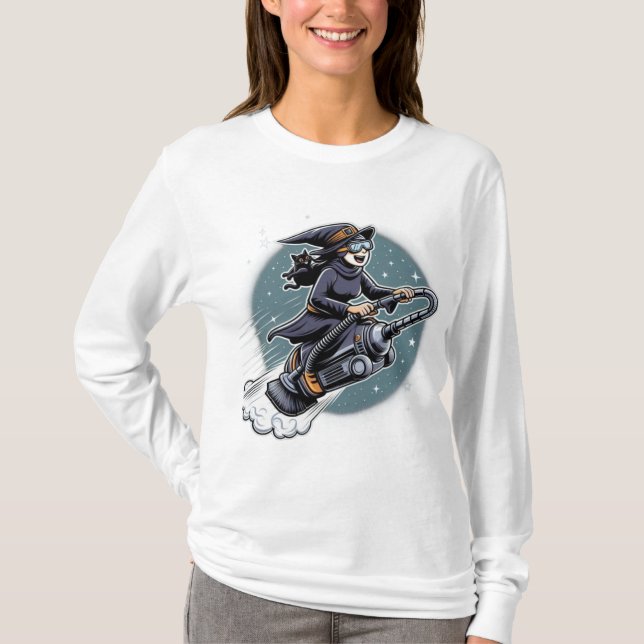 Spells & Speed: Halloween Witch on a Tech Ride! T-Shirt (Front)